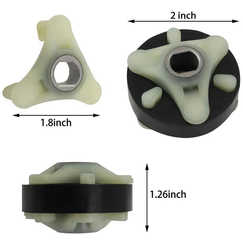 Set Of 2 Metal Core Motor Coupling Kit For Washer Drive System, dimensions shown, durable steel core for smooth operation