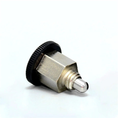 Top Notch Indexing Plunger With Reliable Locating Pin For The Shop Floor M6 Threaded Hardware No Locking Nut Needed Straight Shooter Design, detailed angle view of the plunger.