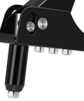 Manual Rivet Tool Kit With Four Replacement Heads Spring Handle And Nozzle For Metal Fiber Leather And Plastic Blind Rivet Hand Tool For Gutter Repair And Heavy Duty Fastening, close-up of black metal head