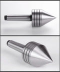 Front view of 2MT heavy-duty live tailstock center with a tapered point and stepped shank
Side view of 2MT heavy-duty live tailstock center featuring a multi-groove shank and conical tip