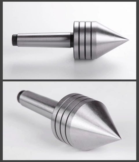 Front view of 2MT heavy-duty live tailstock center with a tapered point and stepped shank
Side view of 2MT heavy-duty live tailstock center featuring a multi-groove shank and conical tip