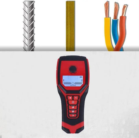 Heavy Duty Digital Wall Scanner And Stud Finder shows wire, wood, and metal detection modes for precise use.