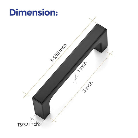 50 Pack 3 Inch Center-To-Center Matte Black Cabinet Pulls With Solid Flat Black Square Bar Drawer Handles Dimensions Diagram