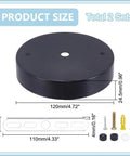 WADORN 2 Sets Ceiling Canopy Cover Plate for Pendant Light Kit showing black steel mounting plate and support bar dimensions.