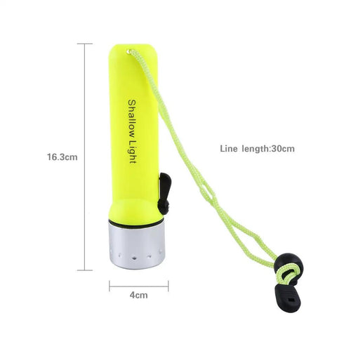 180 LED Diving Flashlight Underwater Torch in Fluorescent Green with nylon strap, aluminum body, waterproof to 50-60 meters