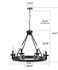 Black Farmhouse Wagon Wheel Chandelier With Eight Exposed Lights Dope Industrial Iron Ceiling Fixture dimensions
