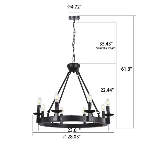 Black Farmhouse Wagon Wheel Chandelier With Eight Exposed Lights Dope Industrial Iron Ceiling Fixture dimensions
