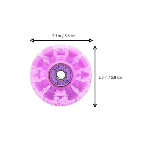 Light Up Quad Skate Wheels Set of 4 with Bearings for Indoor and Outdoor Roller Skates, Iridescent Pink Purple Glow, 2.3 in size