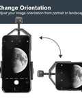 Universal Smartphone Adapter For Telescope Binoculars And Spotting Scopes Lets You Capture High Quality Photos And Video Through Your Eyepiece With A Durable Metal Body Compact And Travel Ready showing adjustable orientation