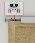 Detailed view of 6Ft Barn Door Sliding Hardware Kit Aluminum Alloy Box Rail Track installed above a wooden door.