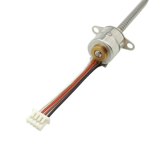 Close-up of 10mm Lead Linear Screw Stepper Motor With 50mm Stroke Slide Nut Assembly DC 5V 2 Phase 4 Wires Gear Driven Actuator.