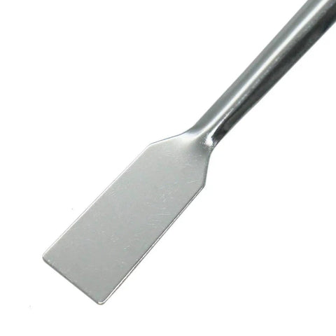 2 In 1 Stainless Steel Lab Spoon Spatula Set For Sampling And Mixing, 7.6 Inch Long Handle For Deep Bottle Grabs, Double Ended Spoon And Spatula, Durable Reusable Laboratory Tool For Bottles And Jars close-up of flat spatula end