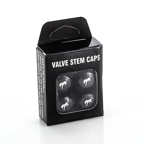 Box displaying Ford Bronco Black Tire Valve Stem Cap Covers Pack Of 5 Premium ABS Plastic TPMS Compliant Durable Weatherproof Caps