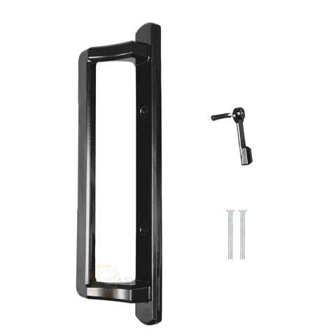 10 Inch Interior Sliding Door Handle For Glass Patio Doors Replacement With 3-7/8 Inch Hole Spacing, Diecast Black Finish, and screws