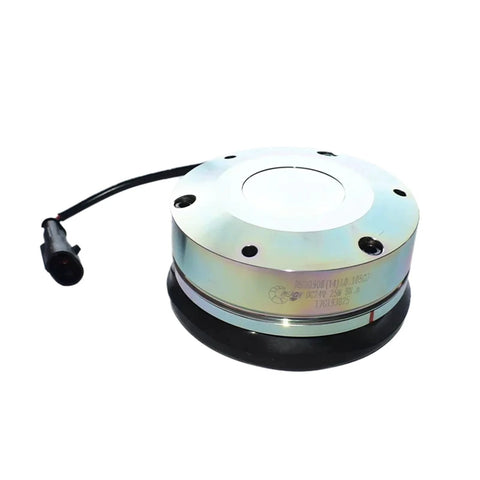 Front view of COKYIS electromagnetic brake for forklift with chrome housing and black mounting base