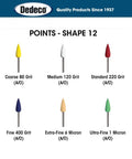 Sunburst 3/32 Inch Shank Thermoplastic Rotary Cleaning Deburring And Polishing Points Set, shape 12, various grits