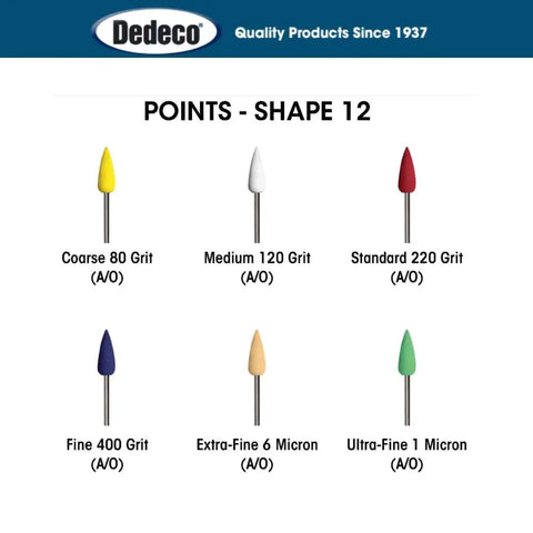 Sunburst 3/32 Inch Shank Thermoplastic Rotary Cleaning Deburring And Polishing Points Set, shape 12, various grits