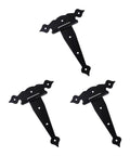 Heavy Duty Black T Shaped Door Hinges Decorative Flower Strap Design For Barn Doors And Outdoor Fences, pack of three.