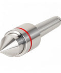Side view of Eumtenr MT2 live center with conical steel tip and red retention ring
