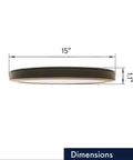Side view of 15 Inch LED Edge Lit Flush Mount Ceiling Light with dimensions 15" x 1.1", Bronze Cast Aluminum.