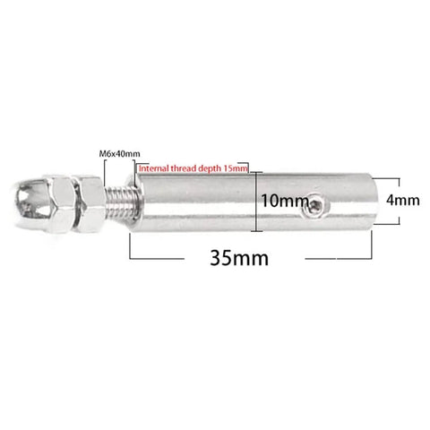 Built Tough 304 Stainless Steel Cable Railing Hardware Kit Featuring Thread Swage Tension End Fittings and Heavy Duty Toggle Anchors For 1/8 Inch Wire Rope Deck Installations detailed close-up of swage fittings.