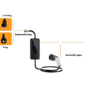 Portable Type 2 EV Charger 3.5KW 16A 1 Phase EVSE with replaceable plugs and IEC 62196/Type2 connector for easy charging.