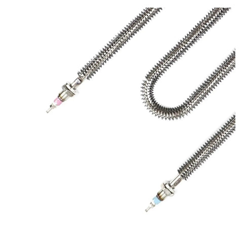 Premium Electric Finned Tubular Heater Featuring Heavy Duty Oven Heating Element For Rapid Warm Up And Hella Efficient Air Circulation At 220 Volts With Flexible Wattage Choices, showcasing finned tubular design with connectors.