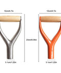 D Grip Shovel Handle Replacement With Wooden Grip For Garden Shovels And Raking Tools, Metal Inside Diameter 3.1 cm shown in silver and orange
