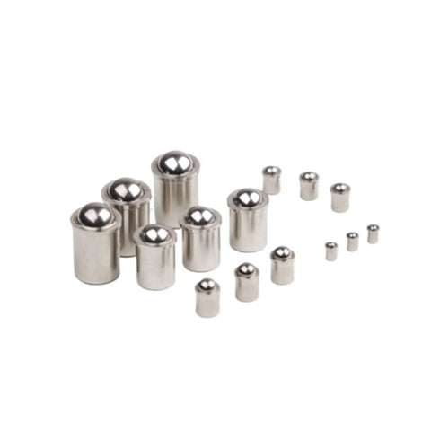 Heavy Duty 304 Stainless Steel Ball Plungers With Knurled Thumb Nuts 10 Piece Push Fit Spring Detent Pins assorted sizes and shapes.
