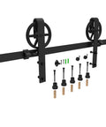 20Ft Heavy Duty Sliding Barn Door Hardware Kit with big spoke wheel hanger J style and solid steel roller components