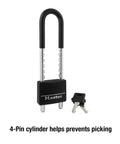 Adjustable Shackle Padlock With Key In Black Vinyl Covered Aluminum Body Scratch And Corrosion Resistant Hardened Steel Shackle 5 Pin Cylinder Dual Locking