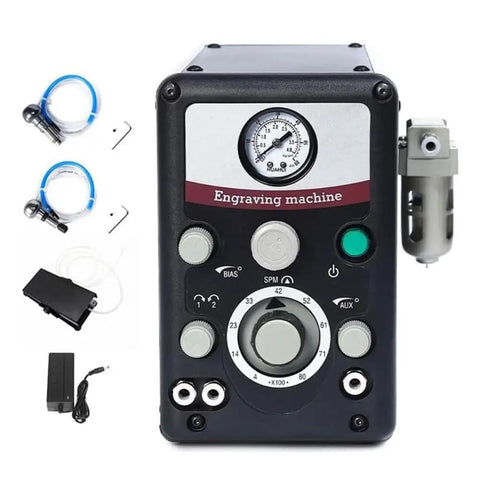 Pneumatic Jewelry Engraver Machine Dual Head 400 To 8000 RPM Pro Grade With 0 To 60 PSI Pressure 110V 220V, front view