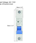 Front view of Four Pack 1P 20A 110V Miniature Circuit Breaker DZ47-63 DIN Rail Mount Disconnect Switch with Thermal Magnetic Trip.