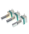 Two Pack B103K Potentiometer With Rotary Switch 5 Pins 13 Millimeter Half Shaft For Walkie Talkie Radio Repair, view of three control knobs.
