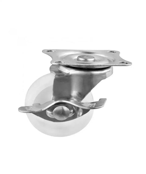 Four Pack 1.5 Inch Caster Wheels With Brakes For Furniture White PP Flat Bottom 5 cm Side Height Heavy Duty Swivel Casters Set
