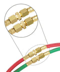 Brass welding hose coupler adapters (set of 2) for oxygen-acetylene twin hoses, 9/16-18 LH/RH, on red and green hoses
