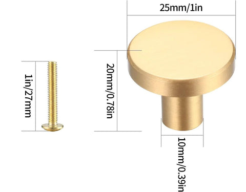 Brushed Brass Cabinet Knobs Set Of 8 With Screws And Screwdriver 20X25 Mm Solid Brass Hardware for furniture gold finish