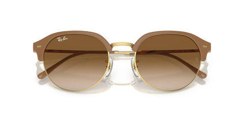 RB4429 Dope Round Sunglasses With Beige On Gold Frame And Clear Gradient Brown Lenses, 53mm UV Protection, Metal Front Rivets