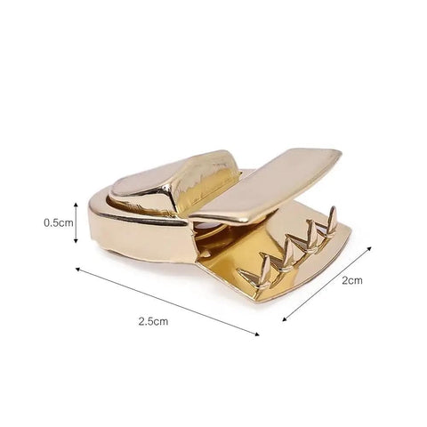 Side view of Light Gold Metal Twist Lock Clasp with dimensions for Purses Bags and Wallets 5 Piece Set Secure Purse Hardware.