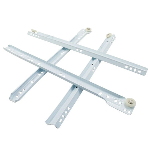Heavy Duty Full Extension Drawer Slides, 14 Inch Two Pair, White Coated Steel Runners shown from above with wheels for smooth glide.