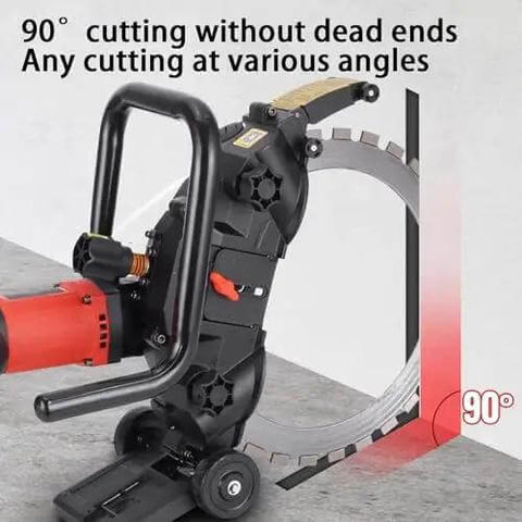 Heavy Duty Brushless Electric Concrete Circular Saw With Water Pump, 3000 Rpm High Speed Wet Cut Ring Tool For Blasting Through Tile Wood And Tough Brick Surfaces showing 90-degree cutting capability.