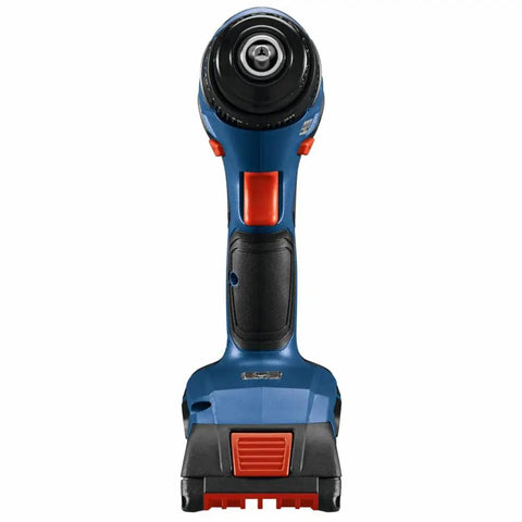 Front view of 18V EC Brushless Hammer Drill Driver with half inch capacity, 490 inch-pounds torque, 20-setting clutch, rapid mode selection.