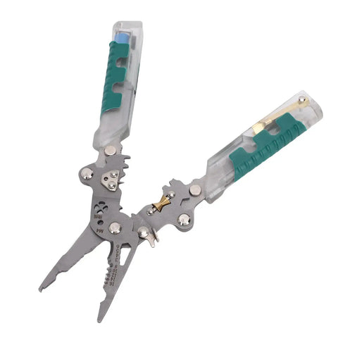 Folding Wire Stripper Plies With Voltage Tester 8 Inch Electrical Pliers Multi Functional Stripping Cutting Crimping Tool with clear grips.