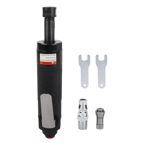 Slick Compact Pneumatic Die Grinder For Tight Squeezes Low Speed Carving Tool with accessories, zinc alloy build, detailed precision use.