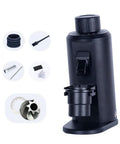 Premium Electric Single Dose Coffee Grinder With 63mm CNC Conical Burrs And Stepless Adjustment Anti Static Ground Collection Bin in matte black.