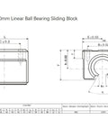 Technical blueprint of SBR20UU Bearing Blocks 2 Pack Open Sliders For 20mm Linear Motion Guides with dimensions and specifications