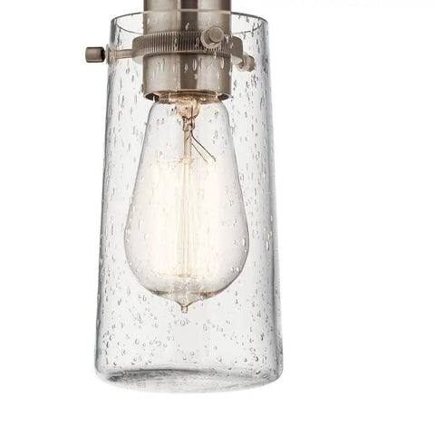 Braelyn 8.5 Inch One Light Mini Pendant with clear seeded glass and classic pewter finish for industrial kitchen island lighting.