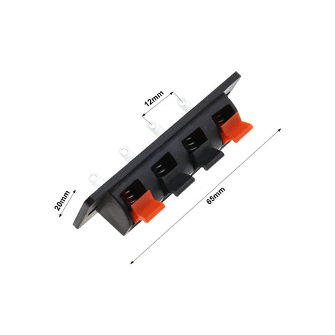 Side view of 10 Pack 4 Pin Speaker Terminal Blocks With Spring Clips For DIY Audio, Plug And Play Amp Test Clips, 65mm length