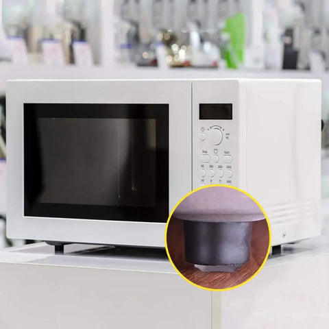 Clear Self Adhesive Rubber Bumpers, 3/8 Inch Hemispherical Noise Dampening Cushions, 100 Pack in use under a microwave