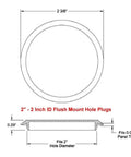 Diagram of 2 Inch Flush Mount Black Polyethylene Hole Plug For Sheet Metal For 2 Inch ID Holes with size specifications